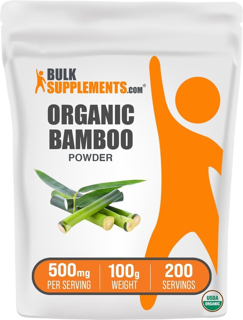 BulkSupplements.com Pulbere organică de bambus - Suplimente de siliciu, Supliment de bambus, Gluten gratuit - 500 mg per Serving, 100g (3.5 oz) (Pachet de 1)