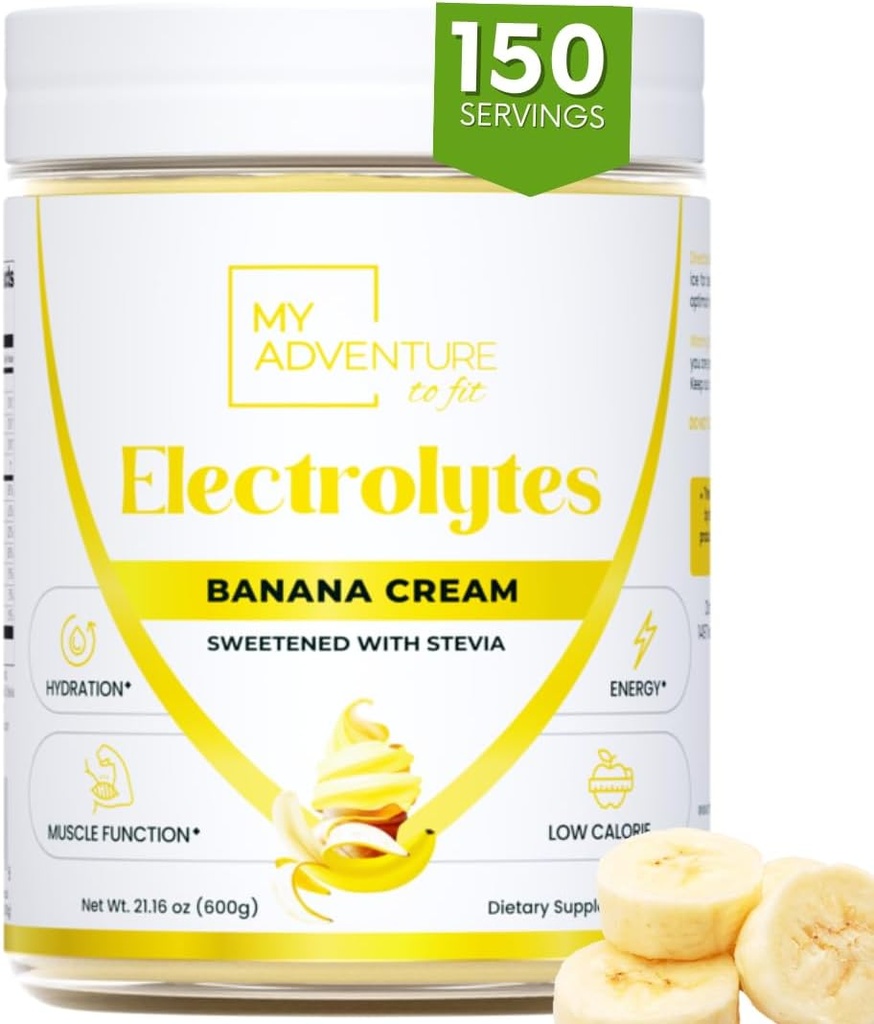 Zero zahăr - Banana Cream Electrolits pulbere - Reîmprospătare Hidratare - Cafeina Energie Liberă cu toate ingredientele naturale - Vegan Keto & Paleo - Zahar Electroliti Free Powder Drink Mix - 150 Serviri