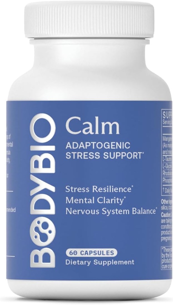 BodyBio Calm - Relief de stres natural Blend cu Rhodiola, Glicină & Fosfatidilserină - Suporturi Relaxare, Concentrare mentală și echilibru Cortizol - Formula non - Drowsy