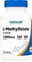 Nutricost Metilfolat 1000mcg, 120 capsule vegetariene - gluten liber, non-GMO (folat metilat)