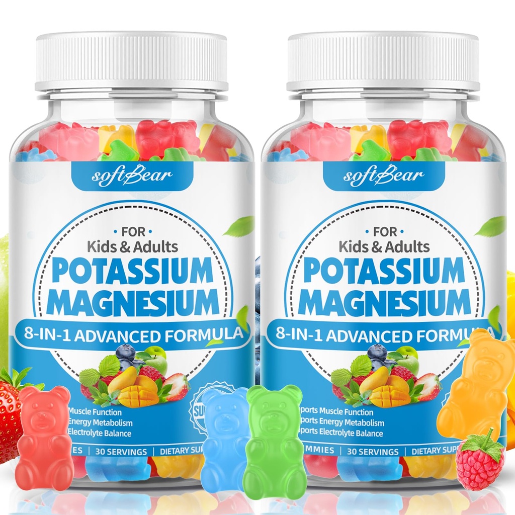 moale urs de zahăr liber de potasiu magneziu Gume pentru adulţi Copii, absorbţie mare supliment de potasiu Gume susţine picioare cramps & musculare şi imune sănătate, delicioasa aromă de fructe mixte 120 conte