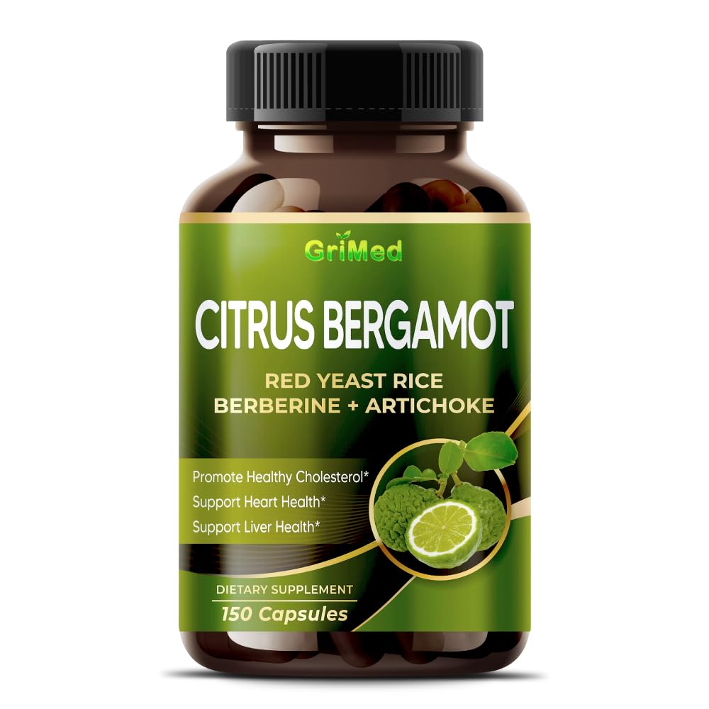 Citrus Bergamot 50:1 Extract 20,400 mg cu Red Yeast Rice, Usturoi, Anghinare pentru Colesterol sanatos, Heart Health - Made in The USA (150 Conte (Pachet de 1))