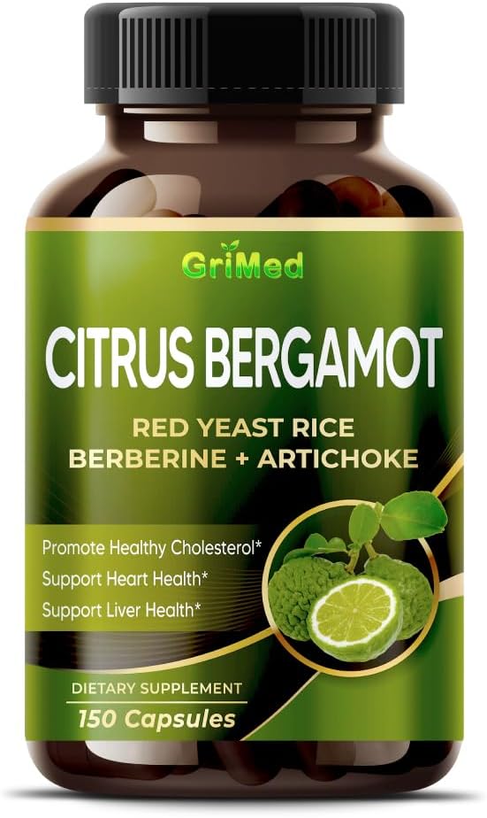 Citrus Bergamot 50:1 Extract 20,400 mg cu Red Yeast Rice, Usturoi, Anghinare pentru Colesterol sanatos, Heart Health - Made in The USA (150 Conte (Pachet de 1))