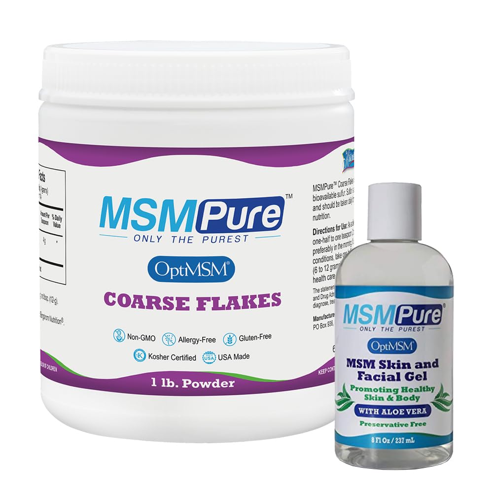 KALA HANING MSMMPure MSM Coarse Flakes 1lb și MSM Gel cu Organic Aloe 8oz Bundle