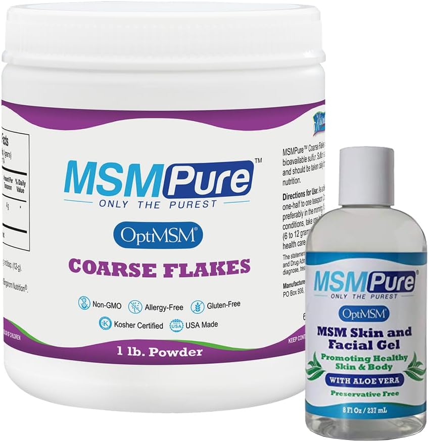 KALA HEALTH MSMPure MSM Coarse Flakes 1lb and MSM Gel with Organic Aloe 8oz Bundle