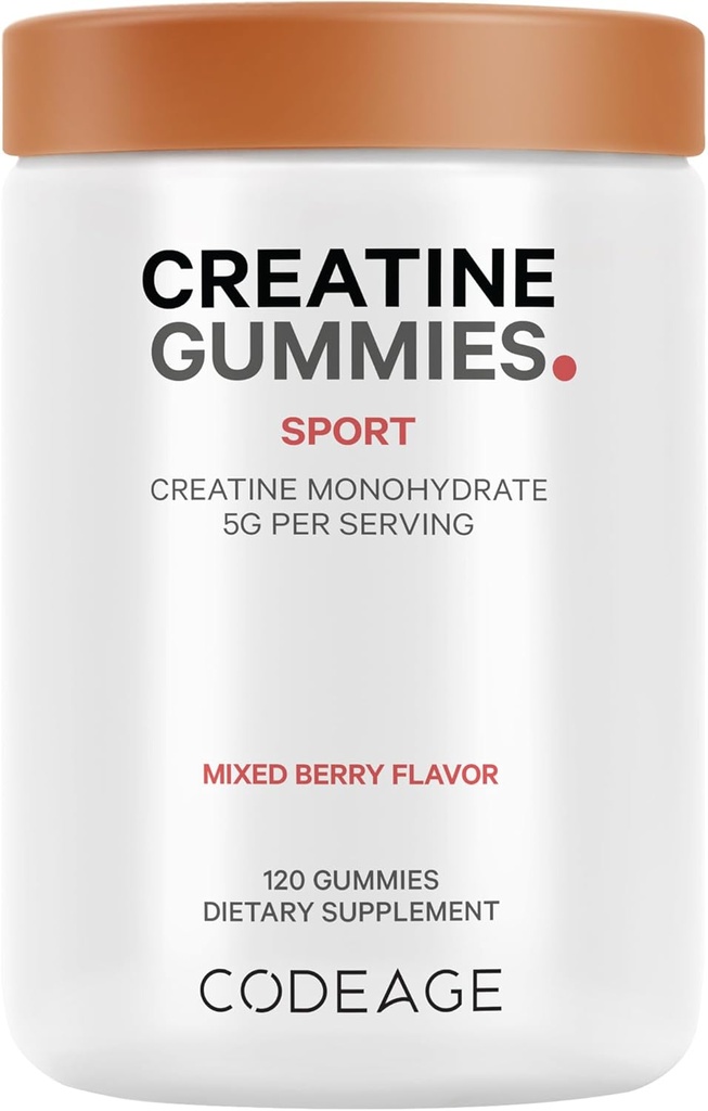 Codeage Creatin Monohidrat Gummies Supliment - 5000 mg Creatina - AstraGin Panax & Astralagus - Sport Gummy - mixt Berry Flavor - Kettlebell Forme Vitamine - Vegan - Non-GMO - 120 Gume