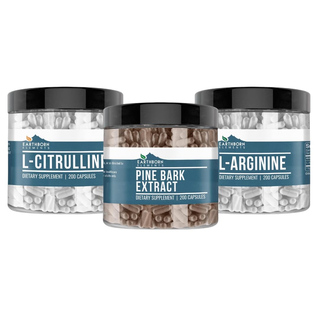 Elemente earthborn Pine Bark, L-Arginină, & L-Citrulline Capsule Bundle, 200 capsule Fiecare, Pure & nediluat, fără aditivi