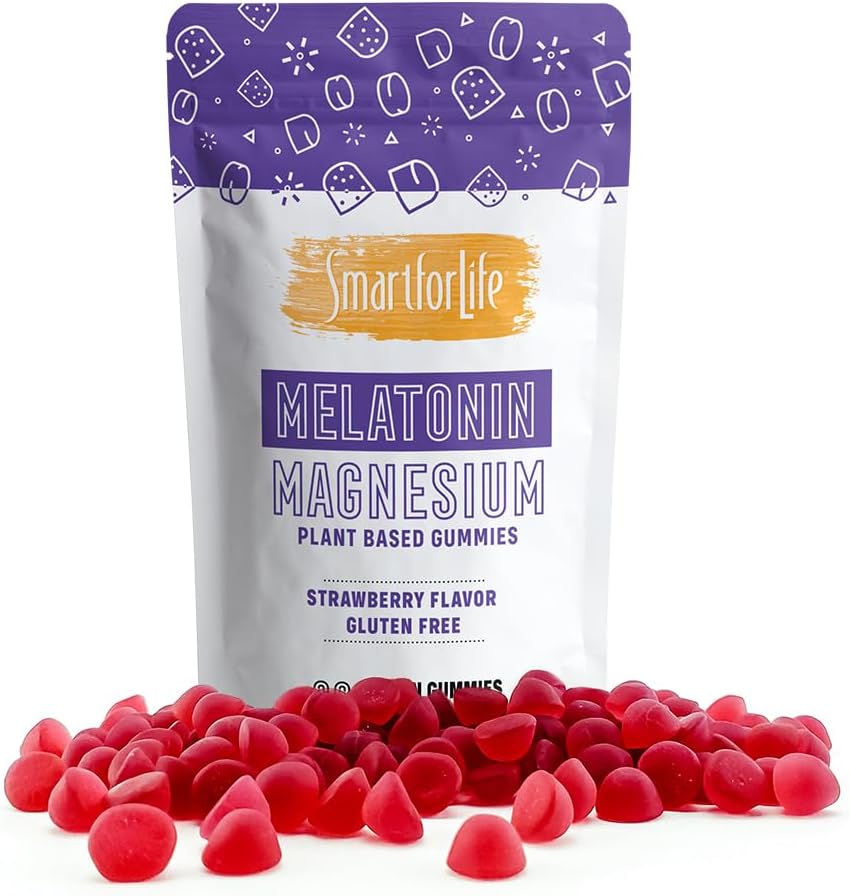 SMART PENTRU VIATA Melatonina Gumies 5mg W/Magnesium - 60 Conte - plante pe bază de Vegan Melatonin Gumies - aroma de căpșuni Gumiile de somn - inima si sanatate osoasa Supliment alimentara - Melatonine gingii adult