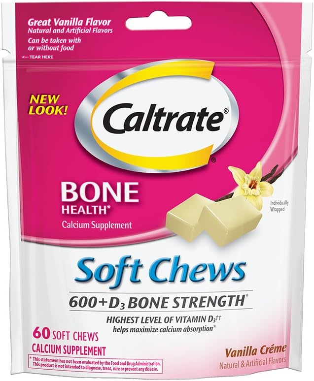 Caltrat 600+D3, calciu și vitamina D3 Suplimentul Chews Soft, 600mg (Vanilla Crème Flavor, 60 Conte)