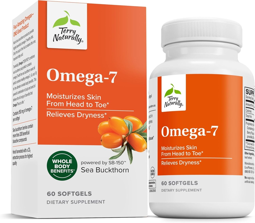 Terry natural Omega-7 - Supliment alimentar cu acizi grasi esentiali - Supliment nutritional pentru a sprijini sanatatea pielii cu Sea Buckthorn, Berry Pulp & ulei de semințe - 60 Softgels (Pachetul de 2)
