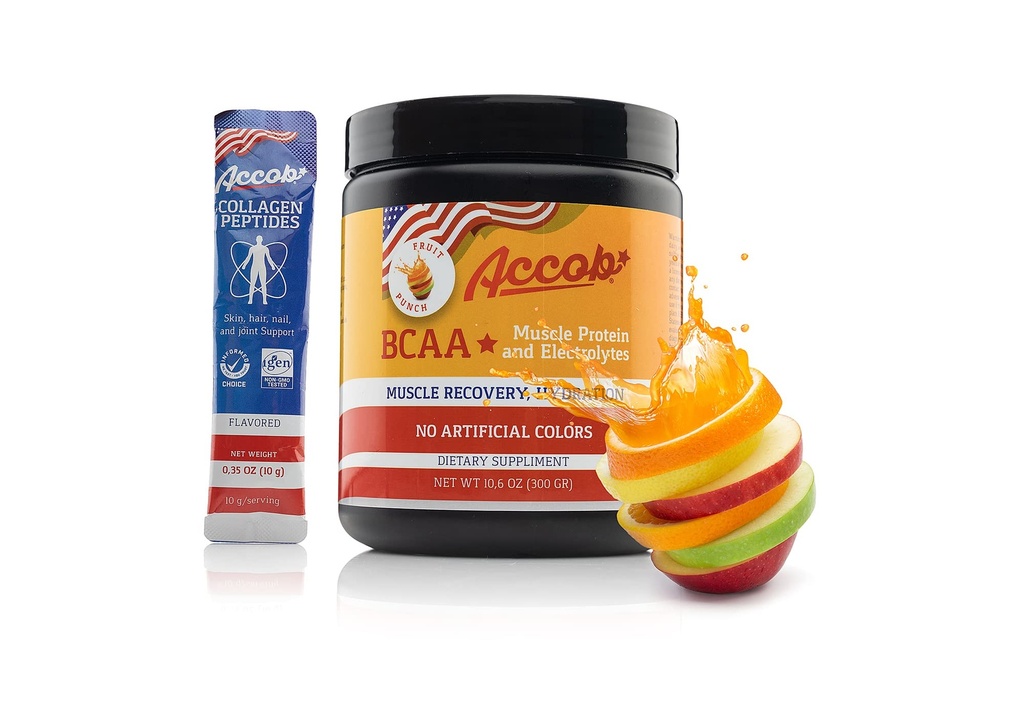 BCAA Powder Fruit Punch-Pre sau Post Workout,Muscle Recovery Drink with Amino Acids + Electrolytes,7,2g BCCA pentru bărbați și femei-30 Serviri +10g de Colagen Peptides