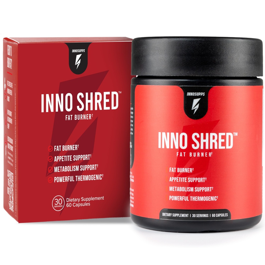 Inno Shred Fat Burner pentru bărbați și femei - Appetit Suppressant, Energie și suport metabolic cu Capsimax, Paradoxina, extract de ceai verde - 60 capsule, 30 Serviri