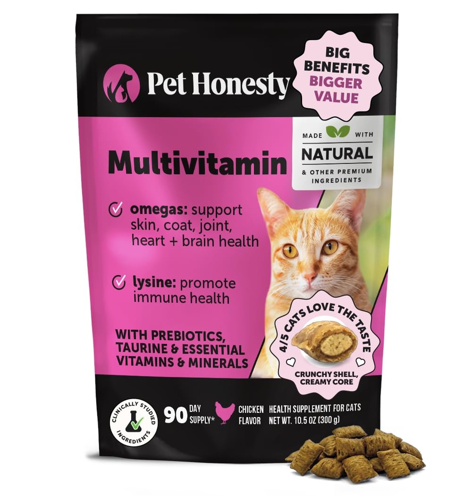 Cat Multivitamine Chews - Cat Trateaza pentru sanatate + Imun, Suport comun, Piele & Coat, si Digestion - Omega 3s, Lysina & Probiotice pentru pisici, Vitamine pentru pisici - Pui (90-Day Supply)