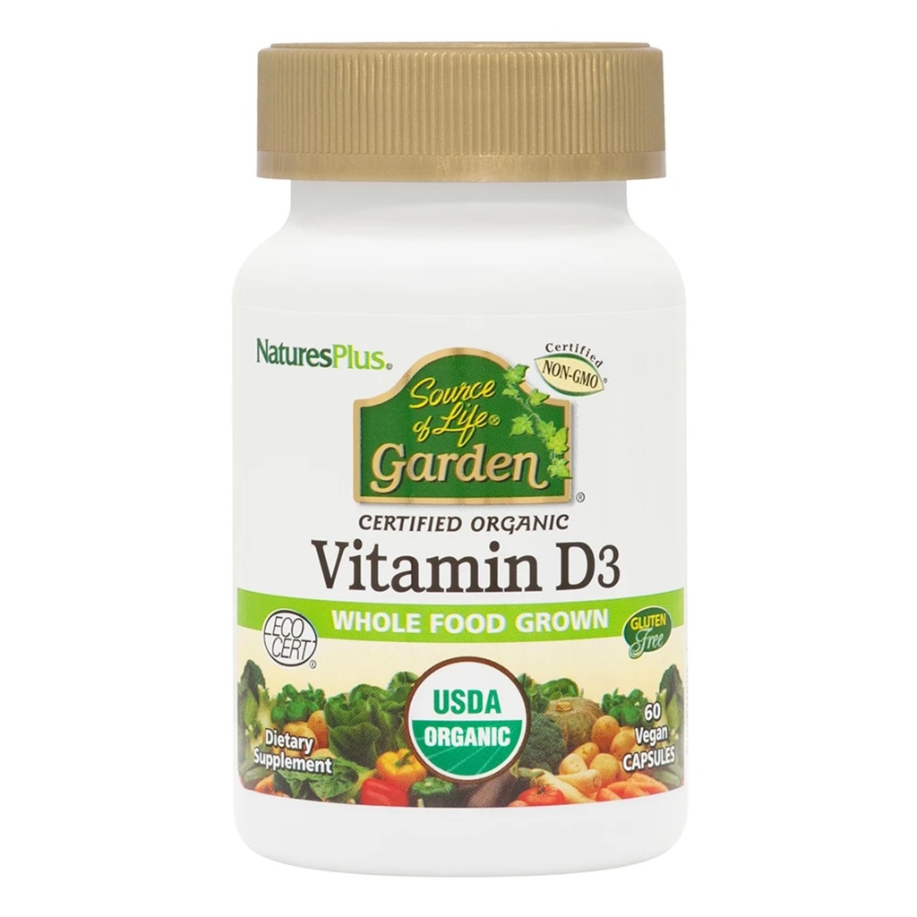 NaturasPlus Sursa de Life Garden Vitamina D3-60 Capsule Vegane, Pachet de 3 - Suport Sistem imunitar - Certified Organic, Non-GMO, Gluten gratuit - 90 Total Serviri
