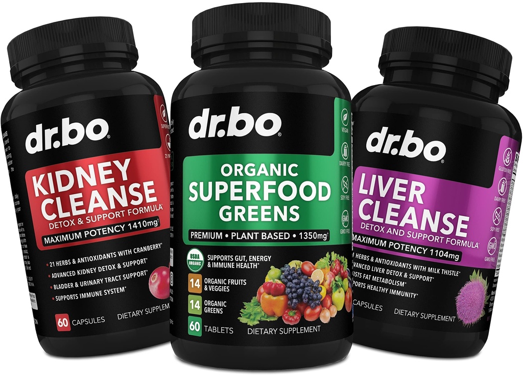 Superalimente organice Verzi și Suplimente de fructe - Ficat Rinichi Curățare Detox Supplement - Green Veggie Powder Blend legume alimentare și ajutor la repararea rinichiului, Bladder Control & tract urinar Sănătate