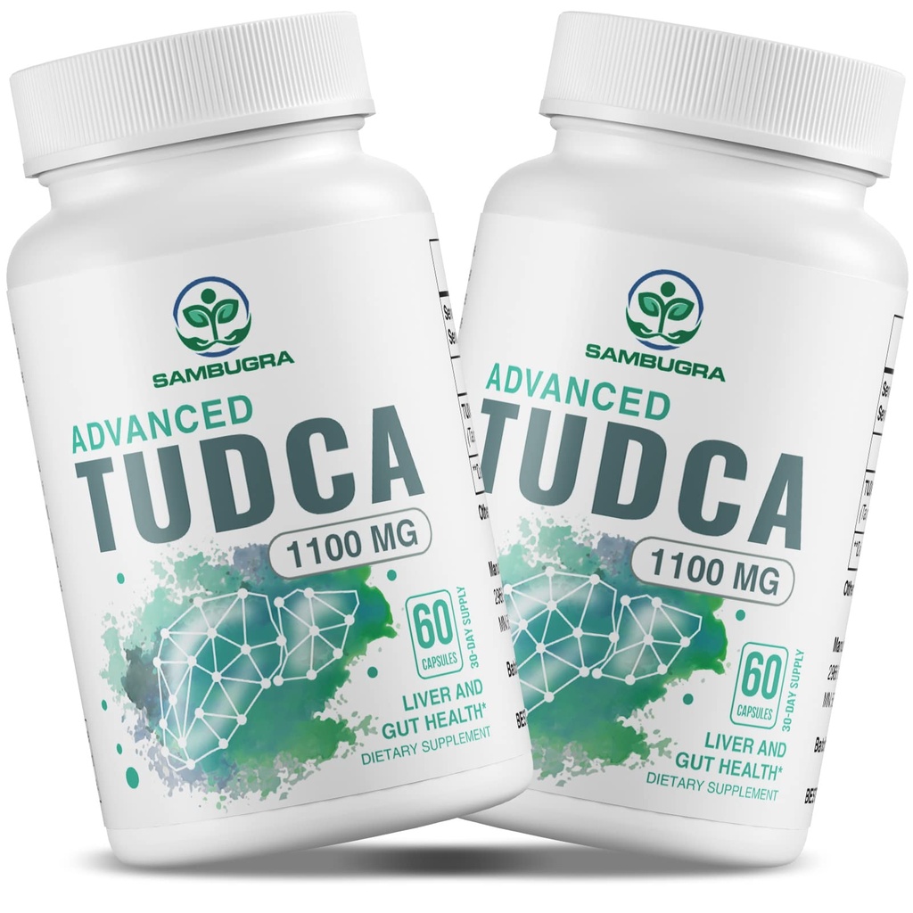 Sambugra TUDCA Suplimente hepatice 1100mg, 3rd Party Testat Ultra Putere Sare TUDCA Supliment, Suport hepatic pentru Detoxifiere Curățați și repararea, 120 Capsule