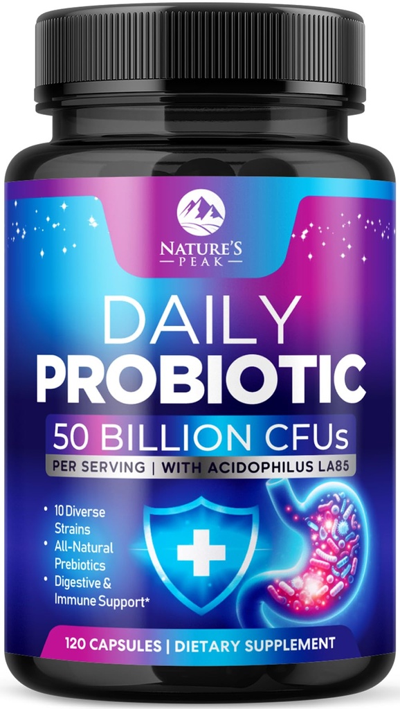 Probiotice 60 miliarde CFU - 10 tulpini + enzime digestive și prebiotice - cele mai bune probiotice pentru femei și bărbați, susține imune, sănătate gută, constipație ocazională, diaree, gaz și balonare - 120 capsule