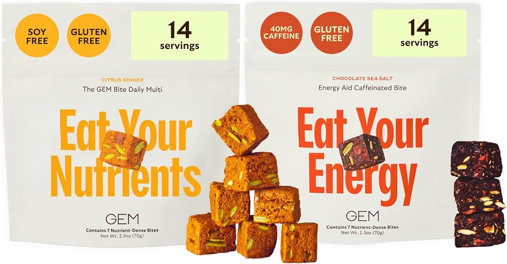 GEM Daily Superfood and Energy Support for Women & Men, Natural Whole Foods with Essential 20+ Whole-Food Vitamins, Minerale, Superfoods, Prebiotics, Clean Energy Variety Pack, 28 Servings