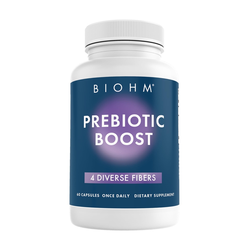BIOHM Prebiotic Fiber Supliment (60 capsule) 4 Divers Fibers dietetice pentru a sprijini mediul probiotic, ajută la îmbunătățirea sănătății gut și sistemului imunitar, include Inulin & Apple Pectin pulbere