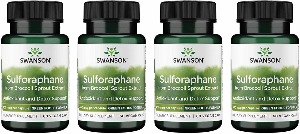 Swanson Sulforaphane - Broccoli Sprout Extract Supporting Cellular, GI Tract, and Liver Health - Natural Supplement Standardized to 0.4% Sulforaphane - (60 Veggie Capsules, 400mcg Each) (4 Pack)