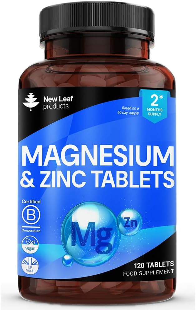 Supliment de magneziu 500mg Magneziu şi Zinc Supliment - Oxid de magneziu şi zinc de mare absorbţie - Oase musculare şi funcţie imună sănătoasă - Vegan, non-GMO, Gluten-Free - 120 Comprimate uşor de înghiţit