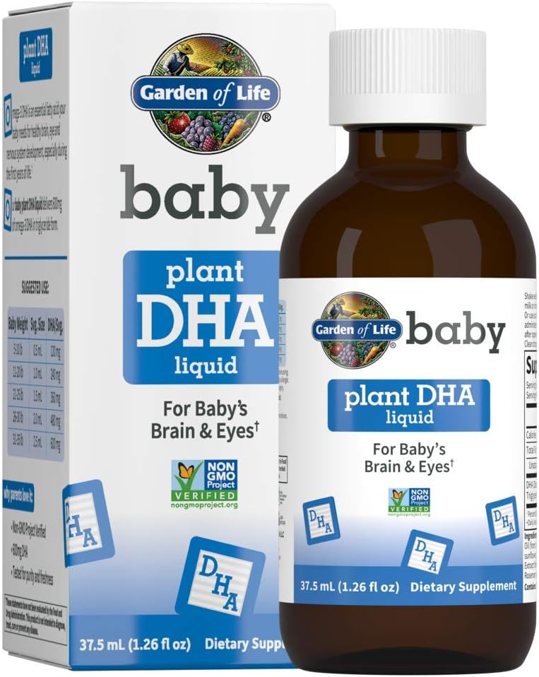 Gradina de viata DHA picaturi pentru copii, 600mg Omega 3 DHA Vegan pentru Baby's Brain & Eyes de plante vegetariane bazate pe surse (fără ulei de pește) pentru copii și copii mici, 37,5 ml (1.26 fl oz) lichid