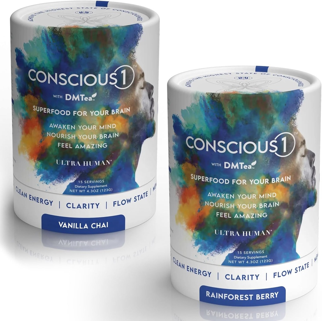 Ultra Human Conscious1 - Focus stimularea Superfood Blend Vanilla Chai & Rainforest Variety Pack