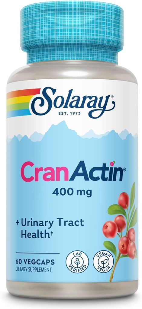 SOLARAY CranActin extract de cranberry 400 mg - Suplimente de cranberry pentru femei si barbati - Bladder si tract urinar Health Support cu vitamina C - Vegan, 60-Day Guarantee (60 CT)
