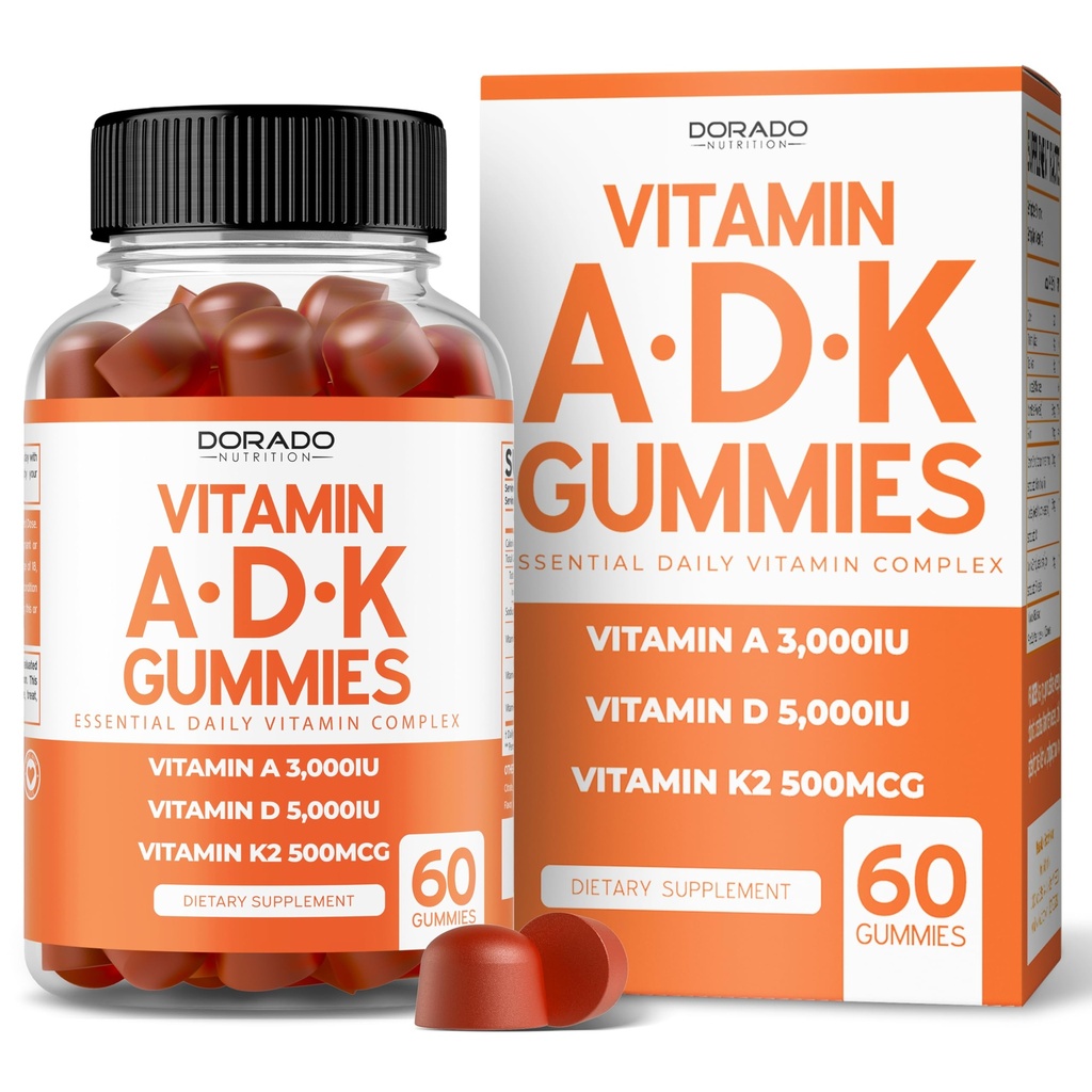 ADK Gummies Vitamina D3 K2 (60 gume fără zahăr) Vitamina D3 K2 10000iu/ 5000iu - Supliment cu D & K - 10 Supliment Vegan - Aroma de zmeură delicioasă - Non OMG & SUA Made - 60 Count