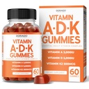 ADK Gummies Vitamina D3 K2 (60 gume fără zahăr) Vitamina D3 K2 10000iu/ 5000iu - Supliment cu D & K - 10 Supliment Vegan - Aroma de zmeură delicioasă - Non OMG & SUA Made - 60 Count