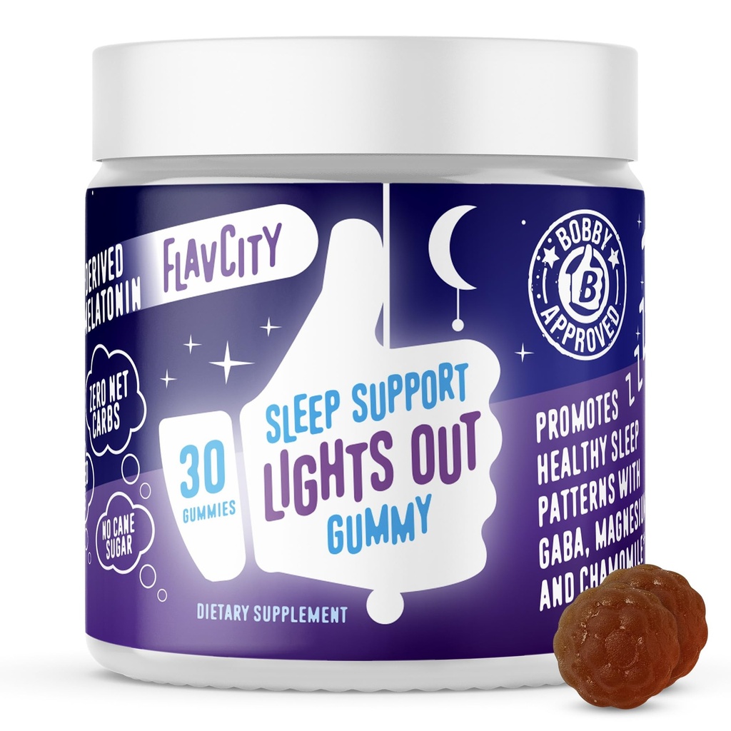 FlavCity Melatonin Gummies de somn pentru adulți, Lumini Gummy - Chembable Sleep Supplement with Plant-Based GABA, Magneziu & Mușetel pentru Culcare profundă și odihnitoare, 30 de zile de aprovizionare