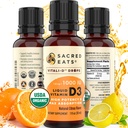 Lichid organic D picături pentru copii și adulți, zahăr gratuit. Ușor de utilizat 1000 UI/Drop în ulei de cocos MCT. Durează luni, Cel mai bun pentru doze mari. Suplimentul maxim de absorbţie D3. Gust mare (Citrus)