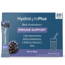 Hidralit Electroliti Plus Imunitate, Elderberry - Low Sugar Rapid Rehidratare Pulbere - Pachete cu pulbere electrolit usor sclipitoare cu 1000 mg vitamina C si 300 mg Elderberry (8oz Serve, 20 Conte)