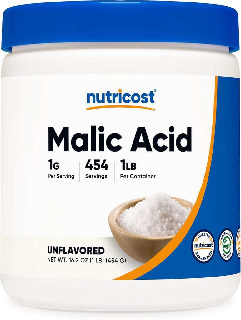 Pulbere de acid nutricost Malic 1LB - fără gluten, fără GMO (454 grame)