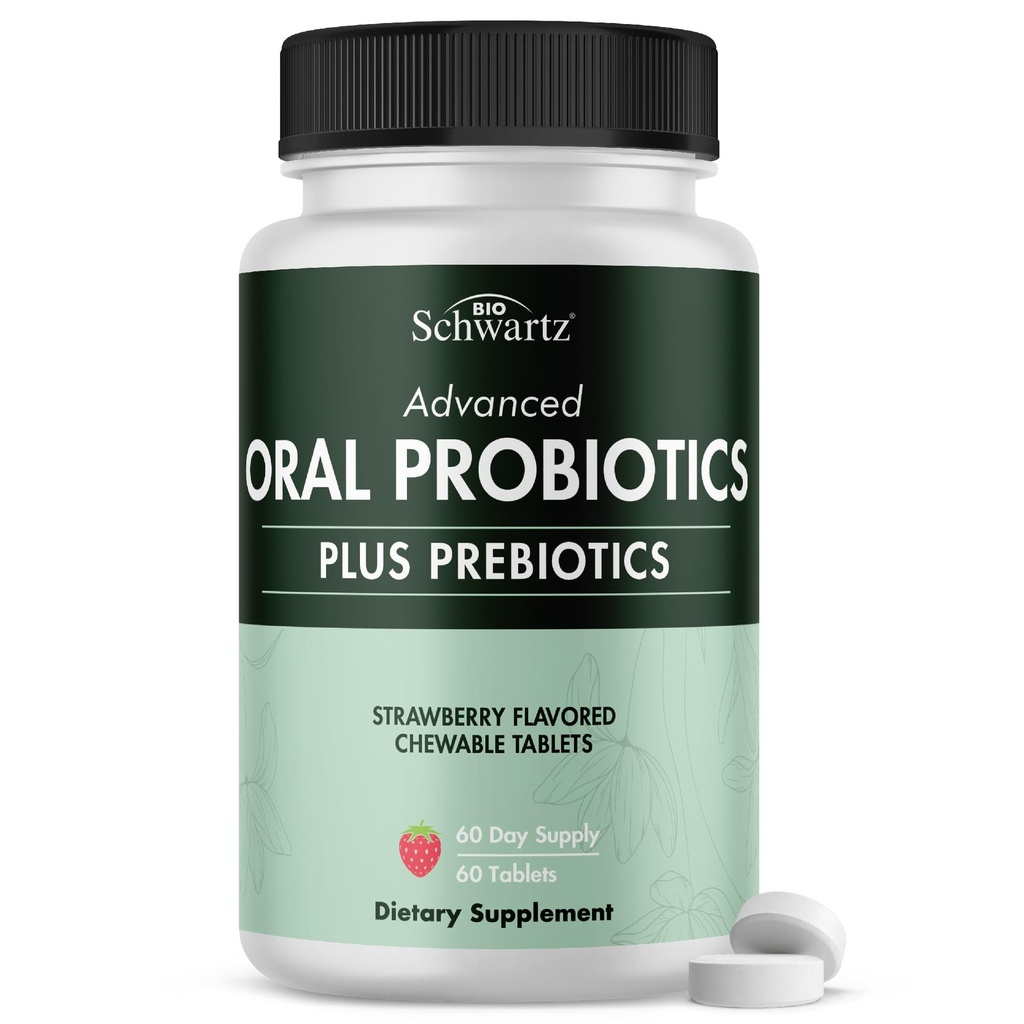 Probiotice orale Supliment cu prebiotice - Suporte sanatoase Guma de dinti gura si respiratie proaspata Odorless pentru adulti - aroma de capsuni Probiotice dentare mestecabile (60 comprimate, 60 zile de aprovizionare)