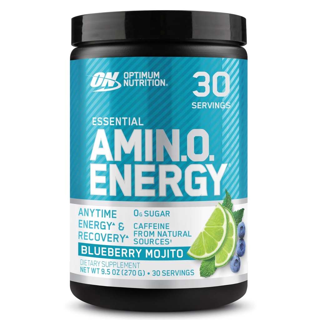Optimum Nutrition Amino Energy - Pre Workout cu ceai verde, BCAA, Amino Acids, Keto Friendly, Green Coffee Extract, Energetic Powder - Blueberry Mojito, 30 Servings (Packaging May Vary)