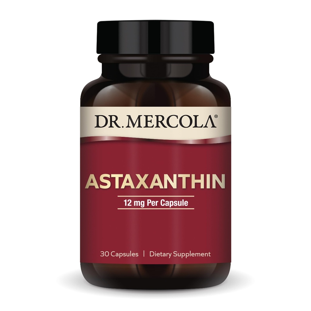 Dr. Mercola Organic Astaxanthin - 12 mg Astaxantină - Suport puternic antioxidant - Extract organic de microalge - Non-GMO, Gluten-Free & Soy-Free - 30 capsule (30 Servings)