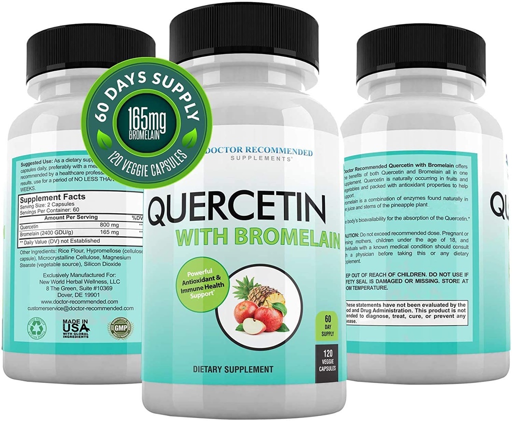 DOCTOR RECOMANDAT SUPLENŢE Querbetin 800 mg m/Bromelain 165 mg Per Serving- 120 Capsule Veggie-Full 60 zile de aprovizionare, Supliment de vitamine pentru a sprijini & Bioflavonoizi, gluten gratuit, non-GMO