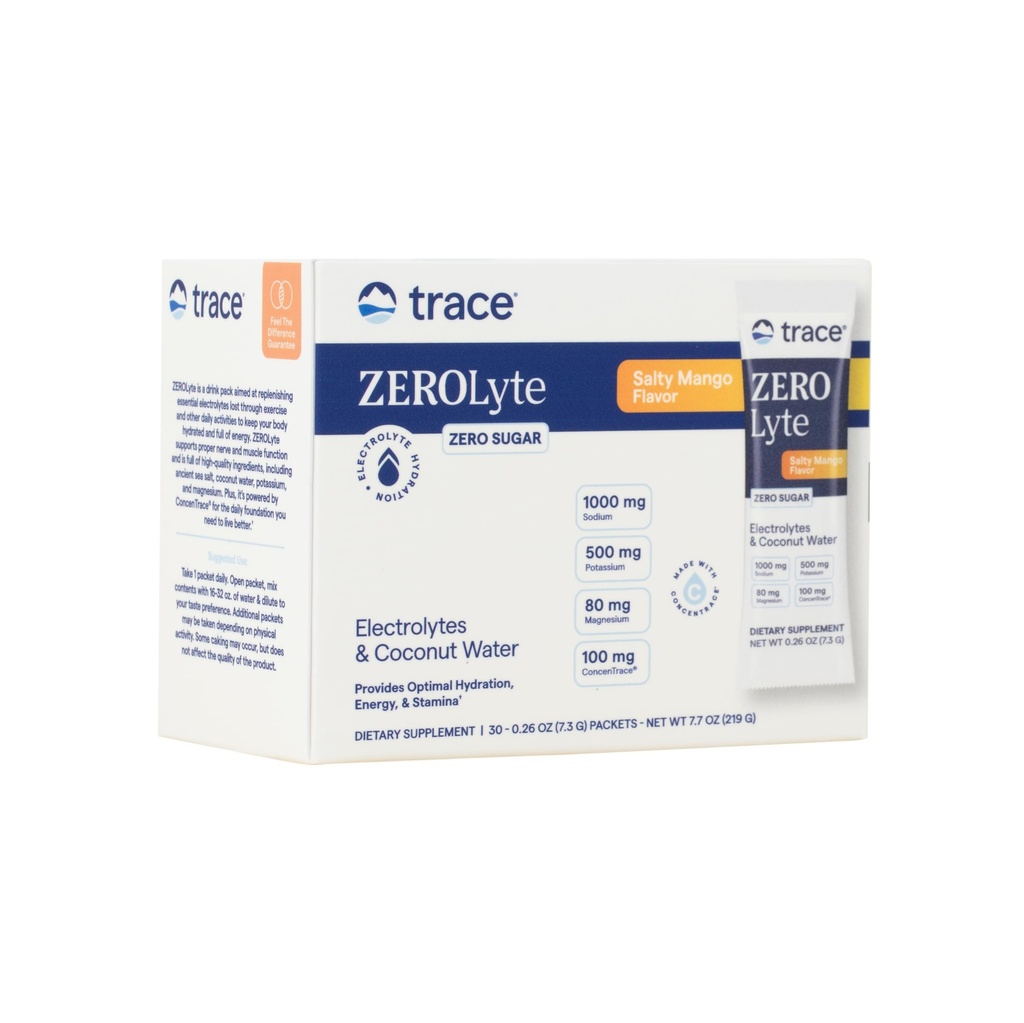 Trace Minerale ZeroLyte - Mix Mix de pulbere Suporturi hidratare & energie - SIDA Nervi sanatosi si functia musculara - Suport inima si Digestie Sanatate - Sarat Mango, 30 Pachete (30 Serviri)