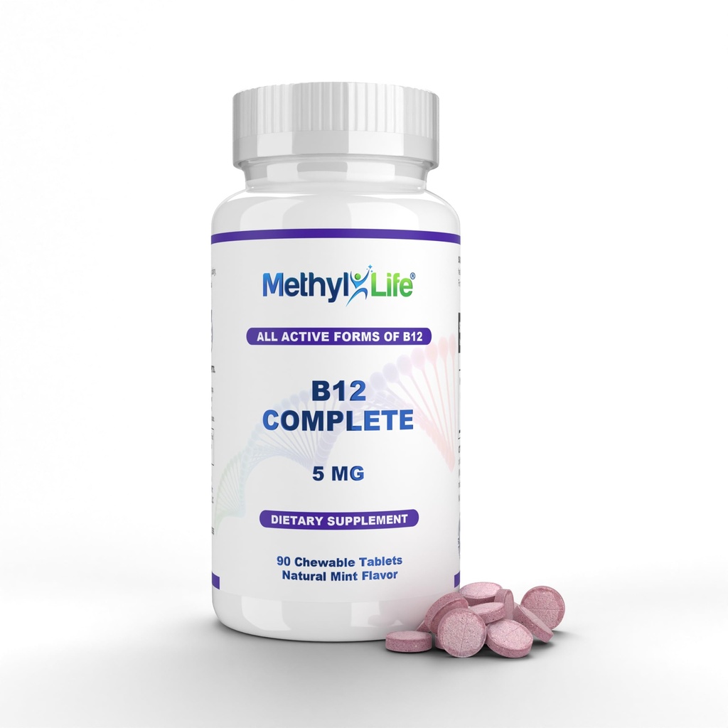 Metil- life B12 Concentraţie profesională completă Active B12 3 luni Aprovizionare. Masticuri. 2, 5 mg Metilcobalamină Metil, 1, 25 mg Hydroxocobalamină (Hidroxi) şi 1, 25 mg adenosilcobalamină