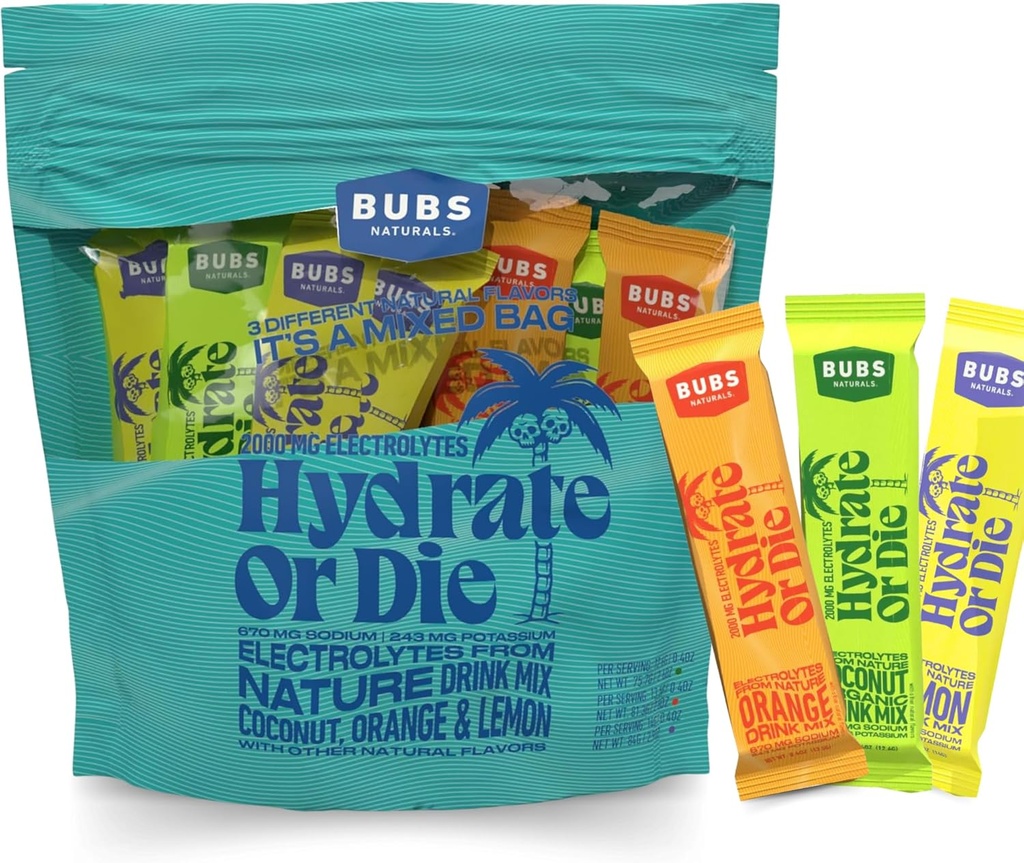BUBS Naturals Hidratare pulbere Pachet varietate hidrat sau die Electrolit pulbere, toate-naturale, Keto-Friendly, Gluten-Free, & fără zahăr adăugat, stimulează energie și rezistență îmbunătățește recuperarea, 18 serviri