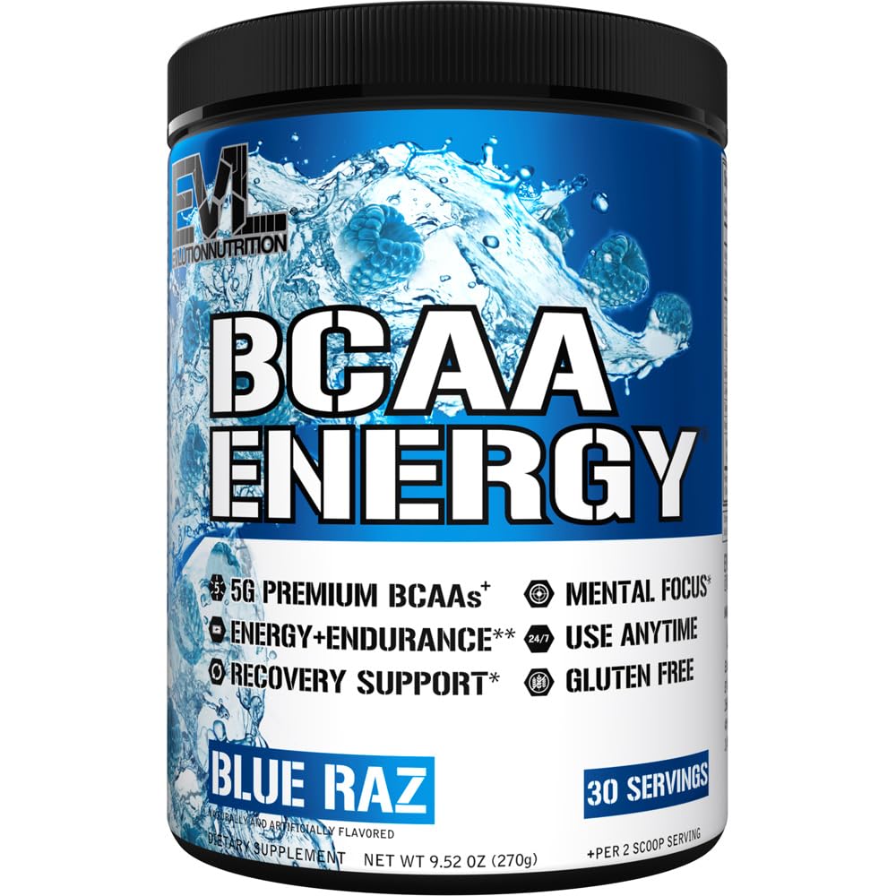 EVL BCAAs Aminoacids pulbere - BCAA energie Pre praf de antrenament pentru recuperarea musculare Lean Creşterea şi rezistenţă - Rehidratare post antrenament de recuperare băutură cu cofeina naturala - Blue Raz