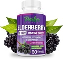 Parker Naturals Organic Elderberry Capsules, 4-Way Immune Boost Elderberries, Vitamins C, D & Zinc Support, 1260.1 mg Elderberry Supplements for Adults, 60 Capsules