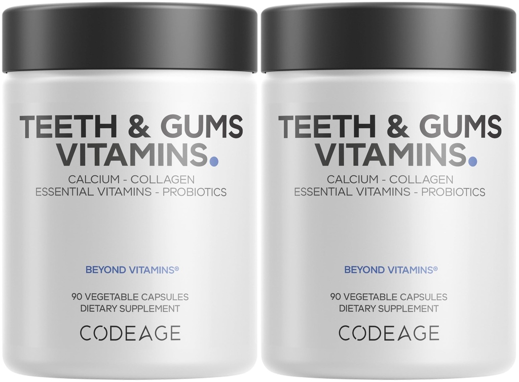 Codaj Dinti & Gume Vitamine + Probiotice orale Suplimentul pentru gura - Întreaga alimente Calciu, Colagen, Potasiu, Vitamina C, D3, K2, Pana Ingrijire orala si Suplimente Multivitamine dentare - 2 Pack