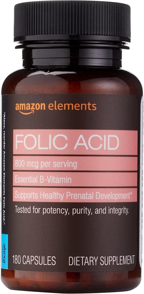 Elemente - Acid folic, 800 mcg per servire, comprimat, 180 Conte, Pachet de 1, Femeii Supliment alimentar pentru dezvoltare prenatală sănătoasă, 6 luni de aprovizionare