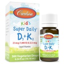 Carlson - Super Daily pentru copii D3+K2, 25 mcg (1.000 UI) D3 & 22,5 mcg K2, picături de vitamina D cu vitamina K2, vitamine lichide, 1000 UI vitamina D3, Heart & Bone Health, 1 an de aprovizionare, fără aromă, 360 picături