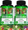 Gradina potenta 2-Pack Ecologic Superfood Greens, Fructe și legume Supliment bogat în vitamine și antioxidanți cu Alfalfa, Root & Tart Cherry la stimularea energiei, Imunitate & Gut Health, 120 Ct