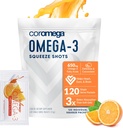 Coromega Omega 3 Suplimentul de ulei de pește, 650mg de Omega-3s cu 3X mai bine de absorbție decât Softgels, Orange Flavor, 120 Pachete de unică servire