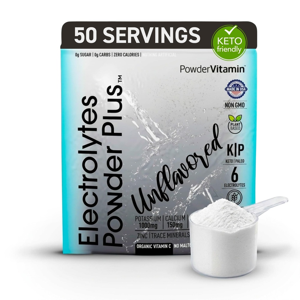 PulbereVitamina Electroliti Pulbere Plus (50 Servings) Pulbere Electrolit Keto, Zahar gratuit, Sare Himalayan roz.,1000mg Potasiu,150mg Calciu,150mg Magneziu, NO Stevia