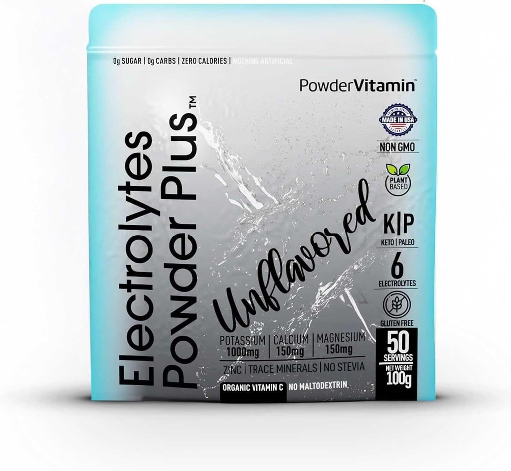 PulbereVitamina Electroliti Pulbere Plus (50 Servings) Pulbere Electrolit Keto, Zahar gratuit, Sare Himalayan roz.,1000mg Potasiu,150mg Calciu,150mg Magneziu, NO Stevia